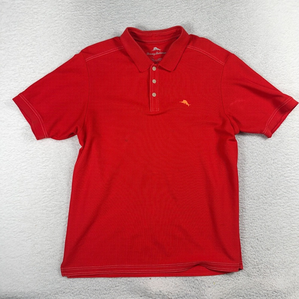 Tommy Bahama Shirt Mens Large Red Supima Cotton Polo Preppy Golf Outdoors Mesh